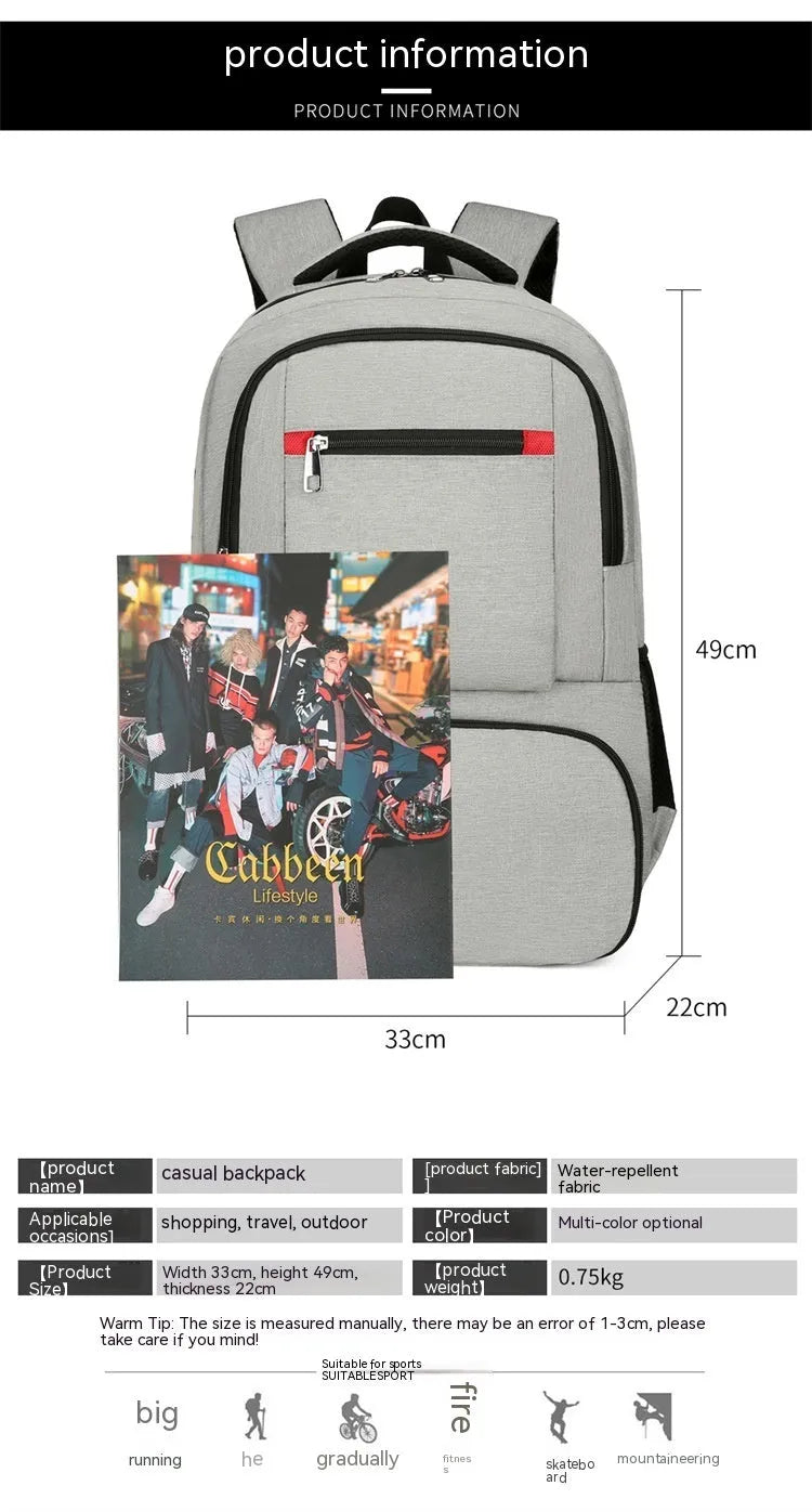 Light grey insulated Oxford cloth backpack with curved shoulder straps and dry-wet separation compartments