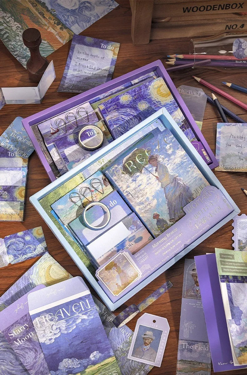 Creative A6 journal gift set with grid notebook, cards, paper photo frames, stickers, and stationery in retro plaid design