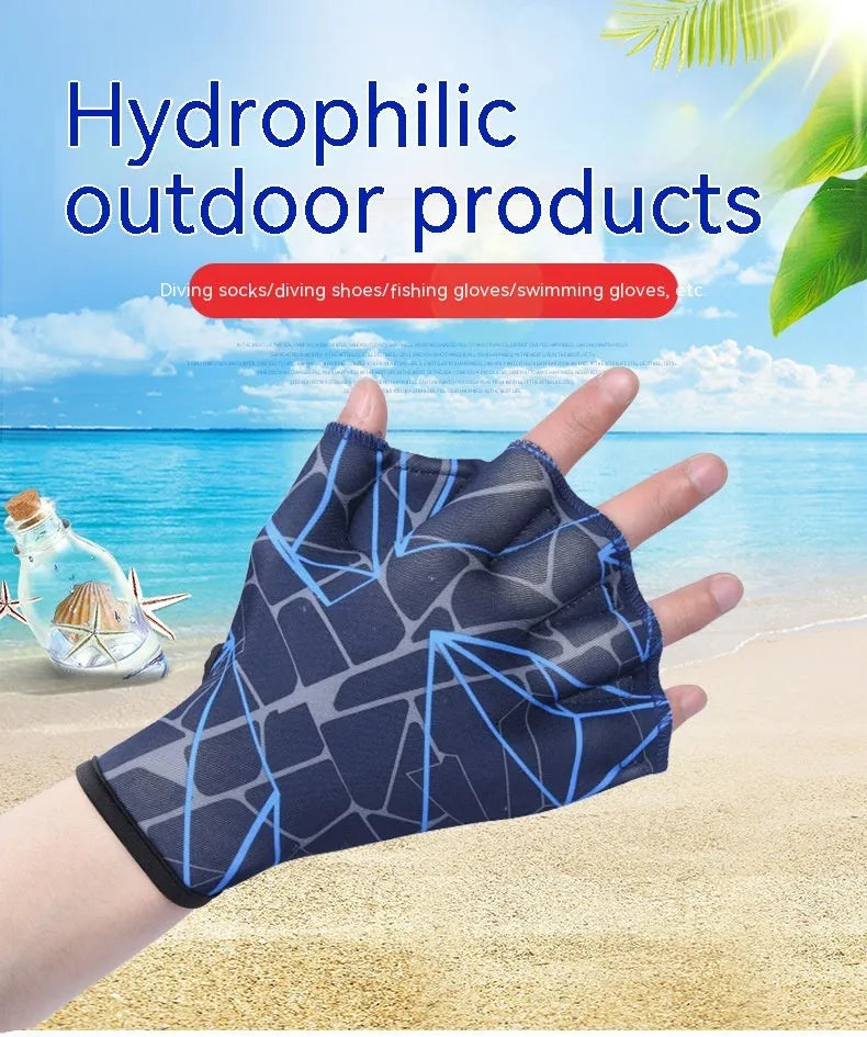 Green print duck feet webbed swimming gloves for outdoor water activities
