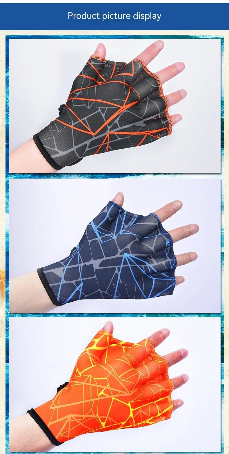 Green print duck feet webbed swimming gloves for outdoor water activities