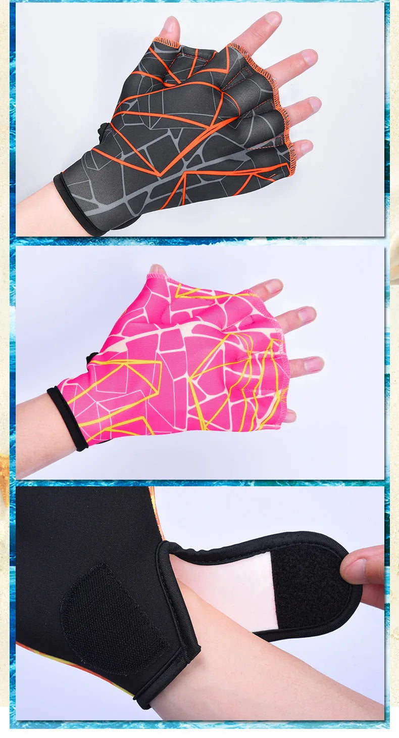 Green print duck feet webbed swimming gloves for outdoor water activities