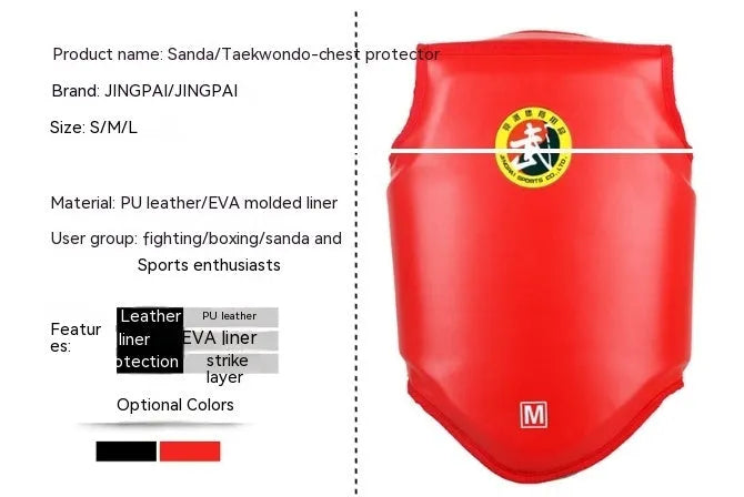 Adult boxing training helmet with integrated chest protector in black, blue or red colours