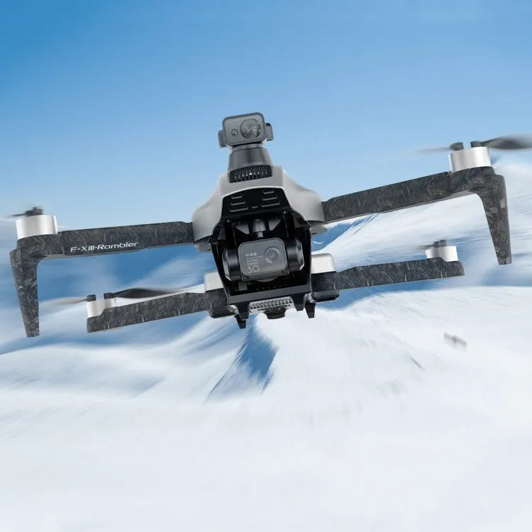 White folding quadcopter drone with camera and obstacle avoidance sensors on a grey background