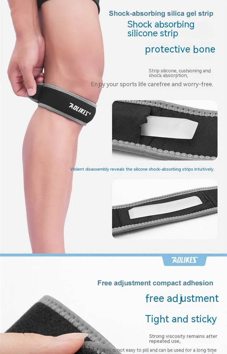Black and grey patella retinaculum knee support for sports like running and cycling