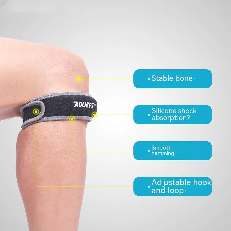 Black and grey patella retinaculum knee support for sports like running and cycling