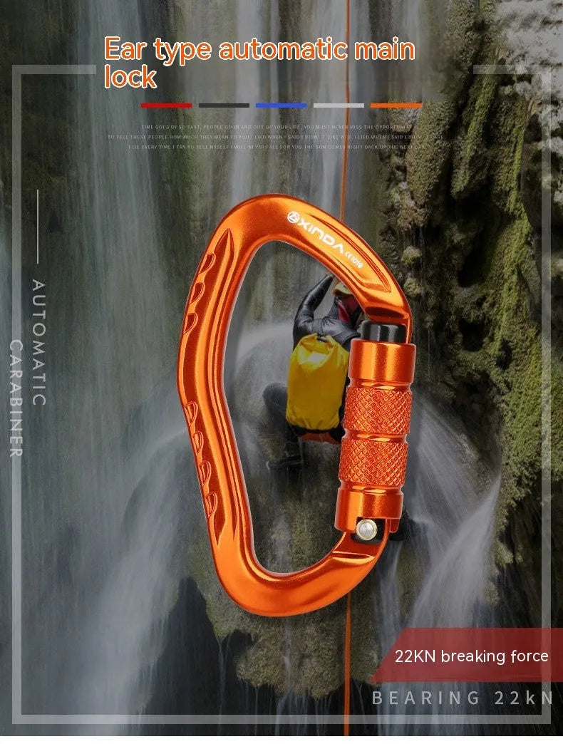 Automatic master lock climbing carabiner in black, blue, orange, red or silver colour