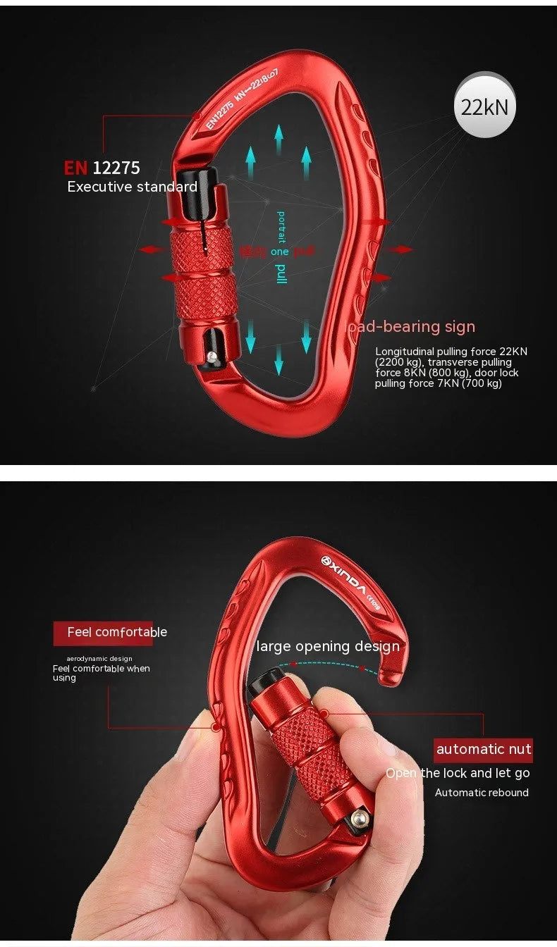 Automatic master lock climbing carabiner in black, blue, orange, red or silver colour