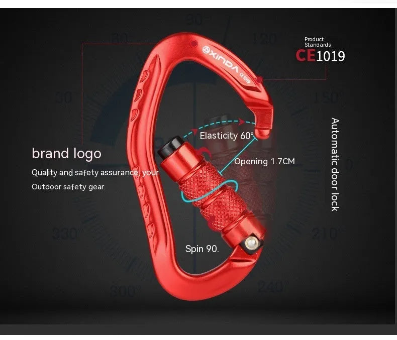 Automatic master lock climbing carabiner in black, blue, orange, red or silver colour