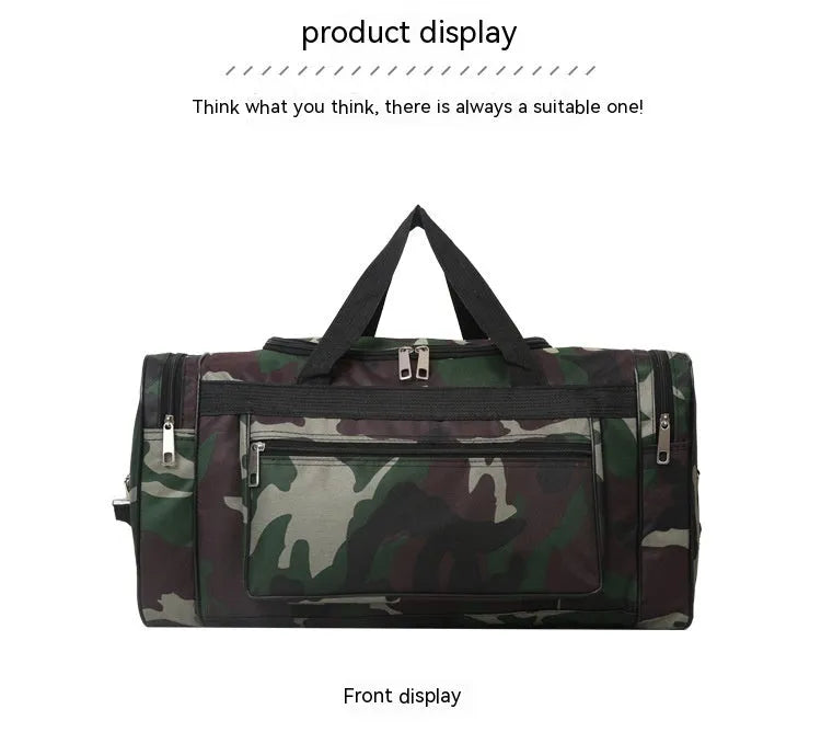 Camouflage pattern luggage bag with waterproof fabric and striped polyester lining