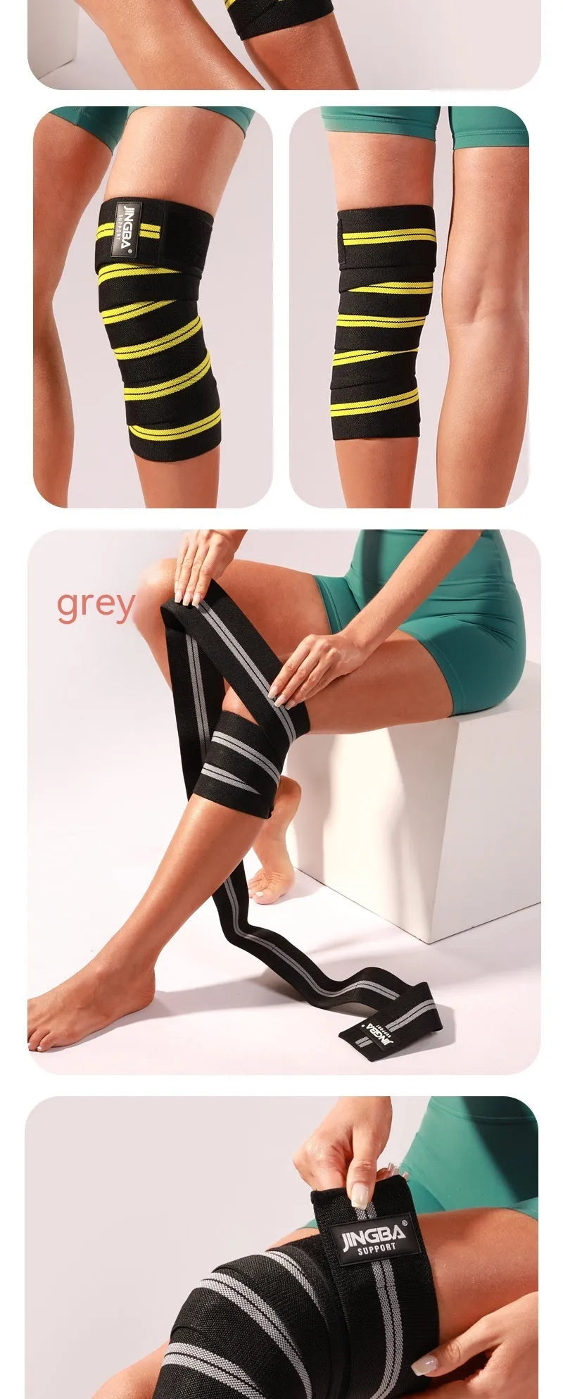 Adult adjustable sports knee pad in blue, shown for weightlifting and cycling protection.