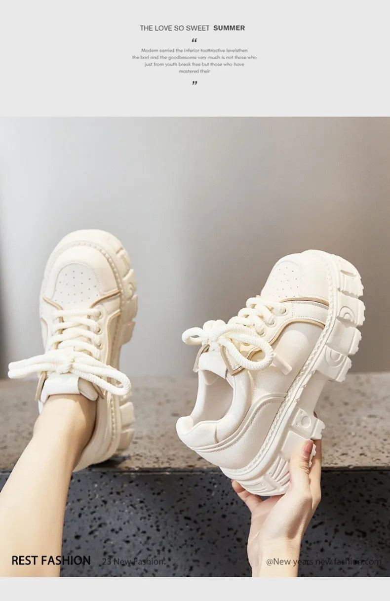 Women's casual leather shoes with spring muffin bottom design in beige or pink colours