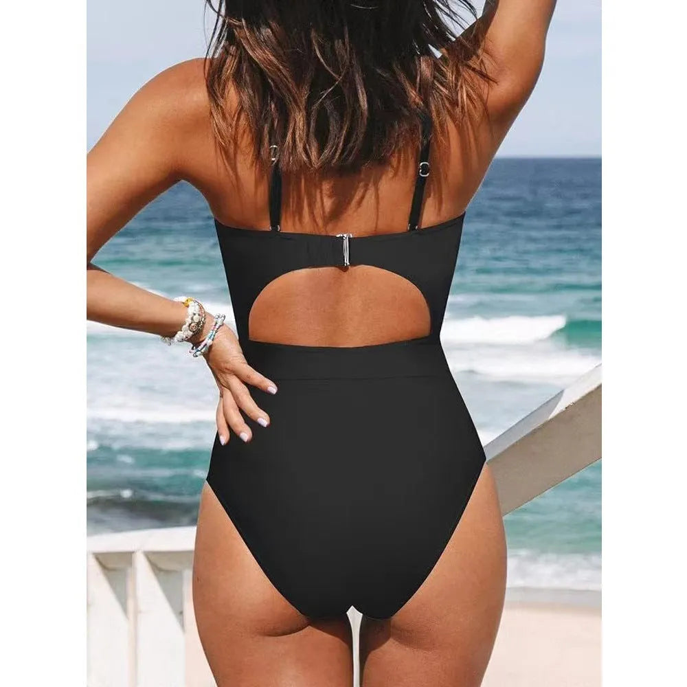 Women's solid colour backless one-piece swimsuit in polyester