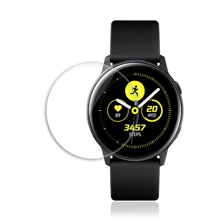 Transparent tempered glass screen protector for Samsung Galaxy Watch Active watch display.