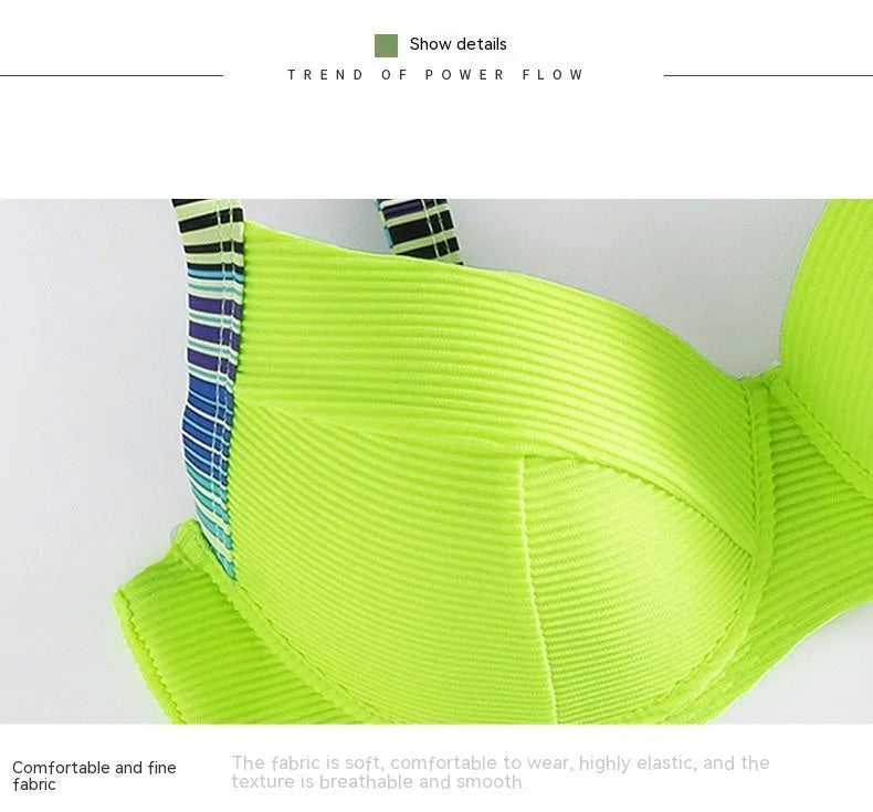 Green printed halter bikini set with split briefs for women in polyester fabric