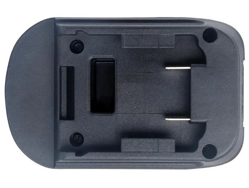 Black Milwaukee DM18M to Makita H99F battery adapter measuring 125x90x65mm