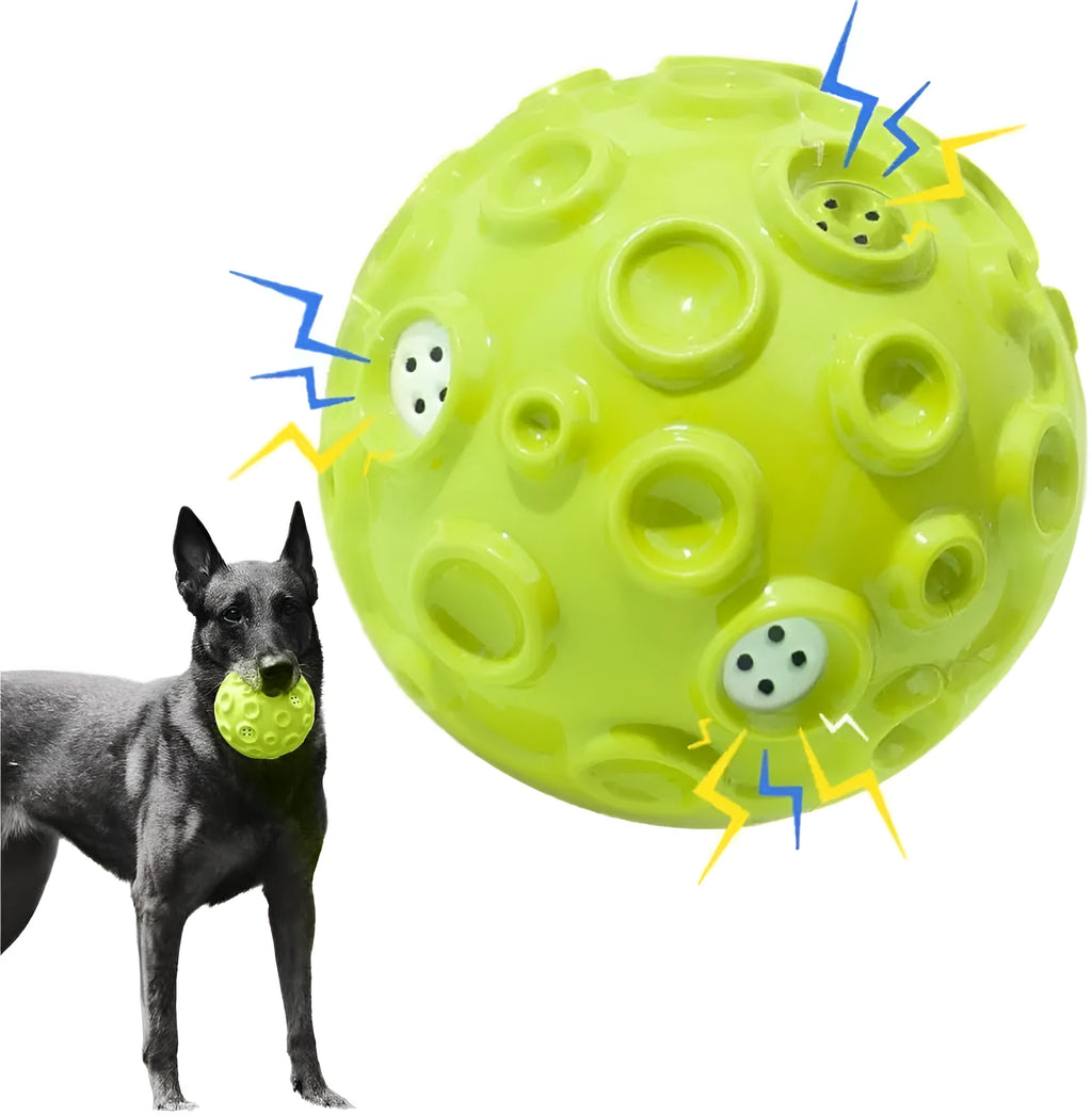 Colourful rubber dog toy ball with textured surface for chewing and teeth cleaning