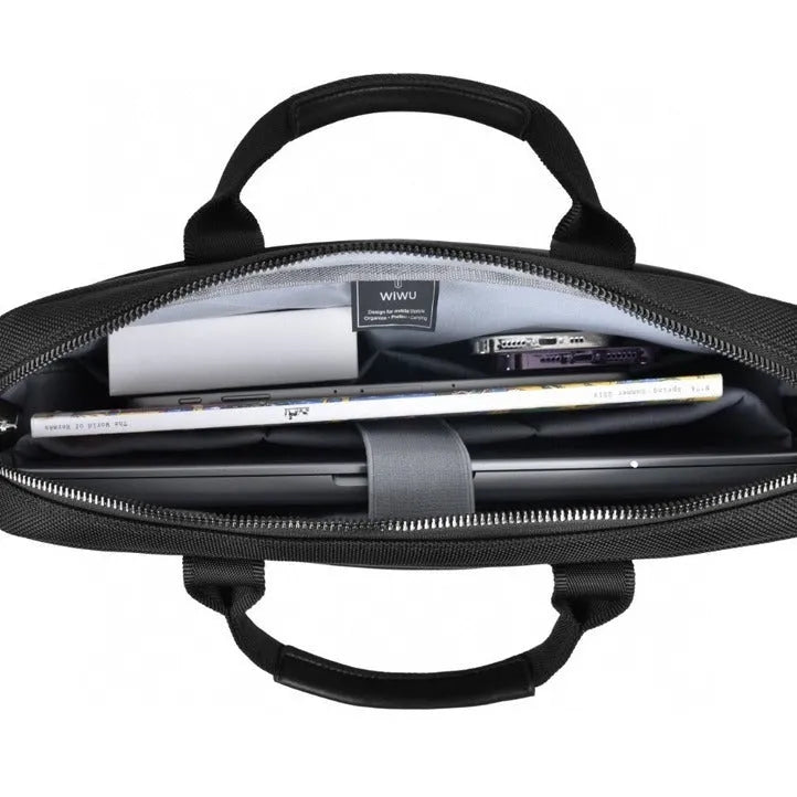 Black multi-pocket Oxford cloth laptop backpack showing organisers and lock, sized for 14-inch or 15.6-inch laptops.