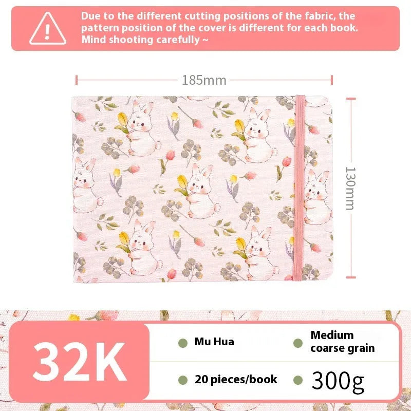 Feiluniao handmade fabric watercolour sketchbook with decorative cover, shown at 185mm length.