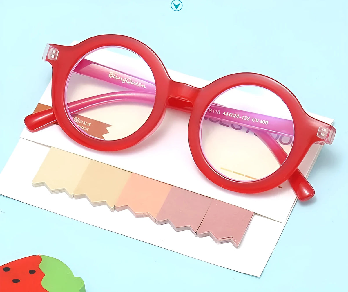 Retro round frame blue light glasses in six colour options with PC plastic frames