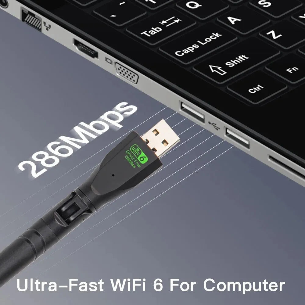 Black USB WiFi6 wireless network card with receiver and transmitter functions