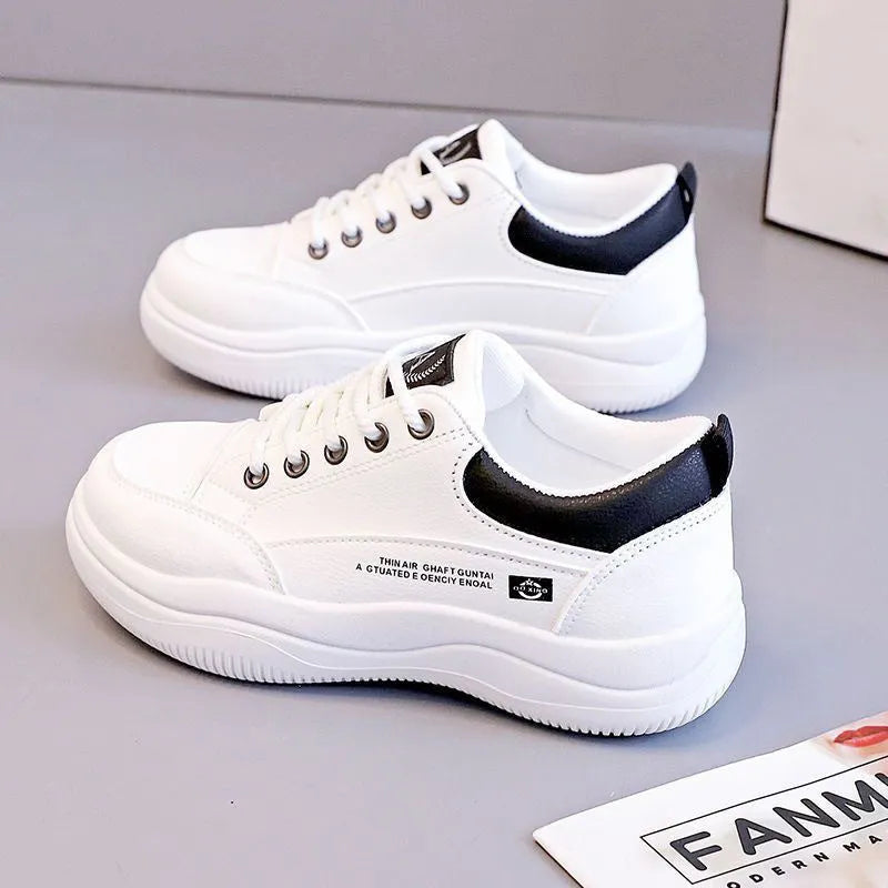 Women's Korean-style white leather shoes with cross straps and lace-up front