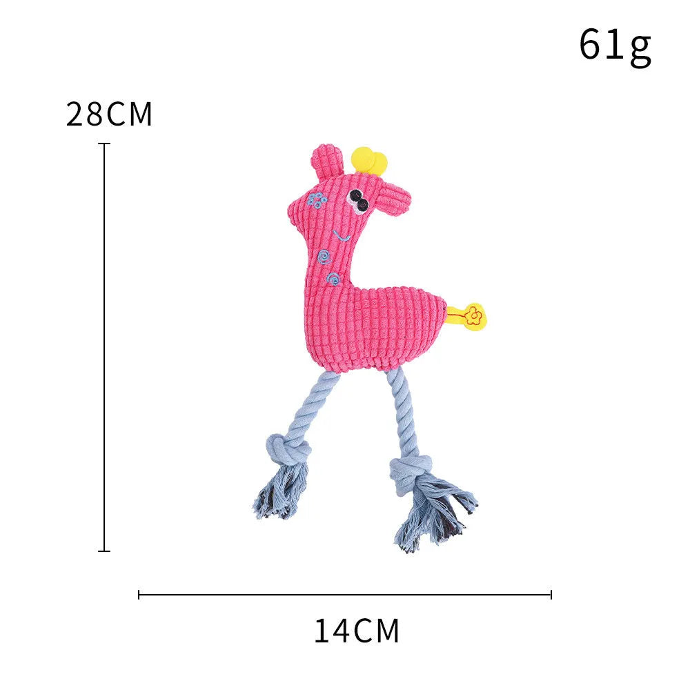 Blue deer-shaped plush dog toy with corn grain texture measuring 28cm