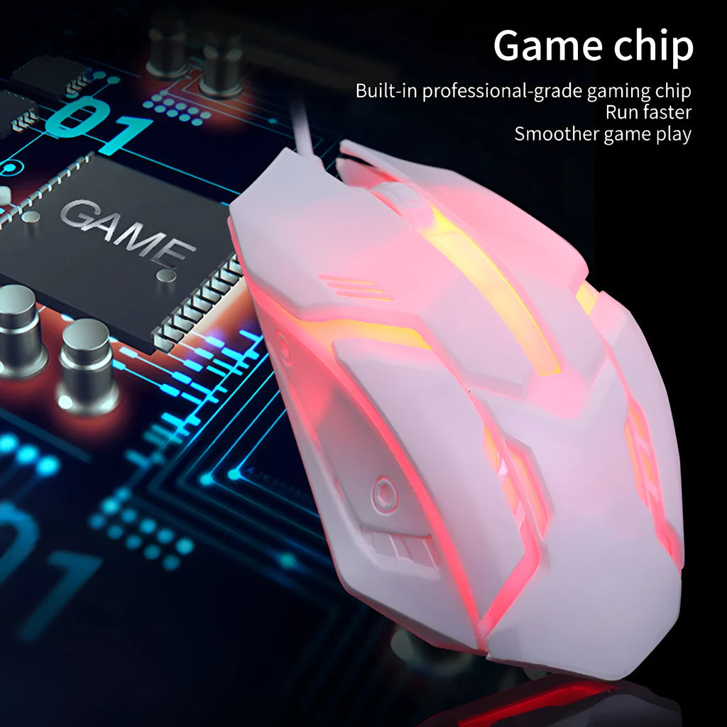 Black and white luminous wired optical computer mouse with USB cable