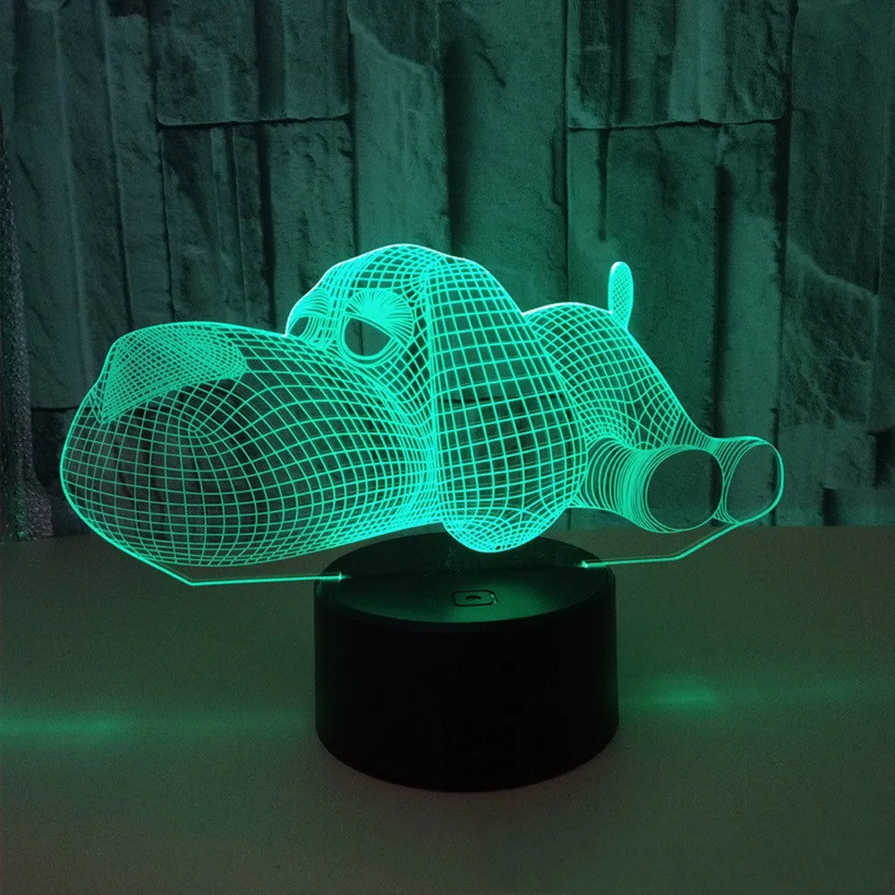 3D illusion dog desktop lamp glowing in multiple colours with USB and battery power options