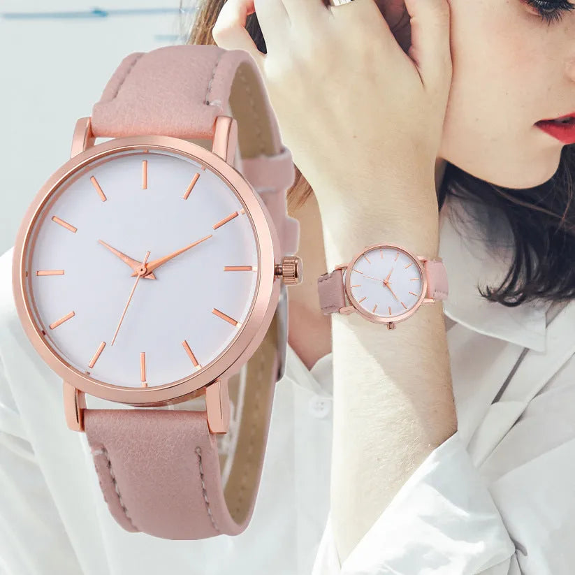 Square faced quartz watch with PU leather strap in grey, showing slim profile and alloy case.