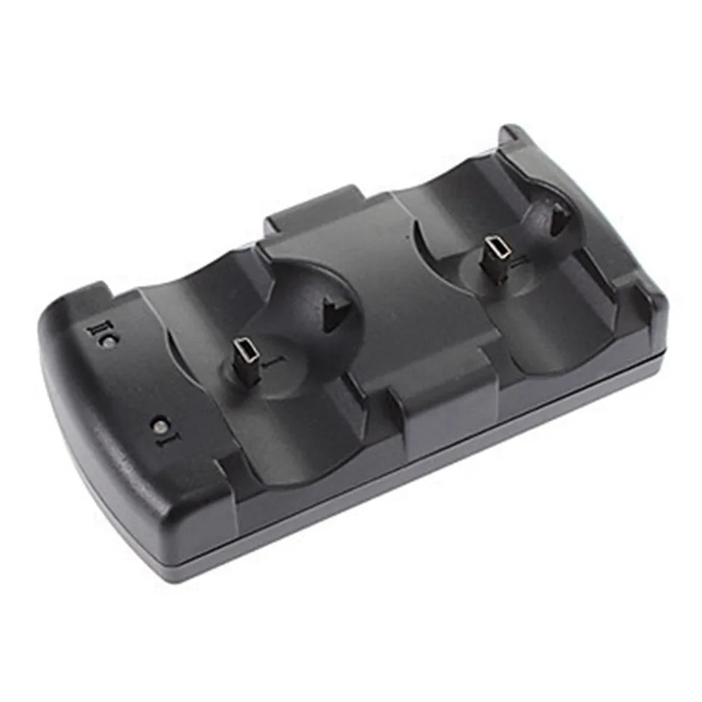 Black plastic PS3 dual controller charging dock with USB cable