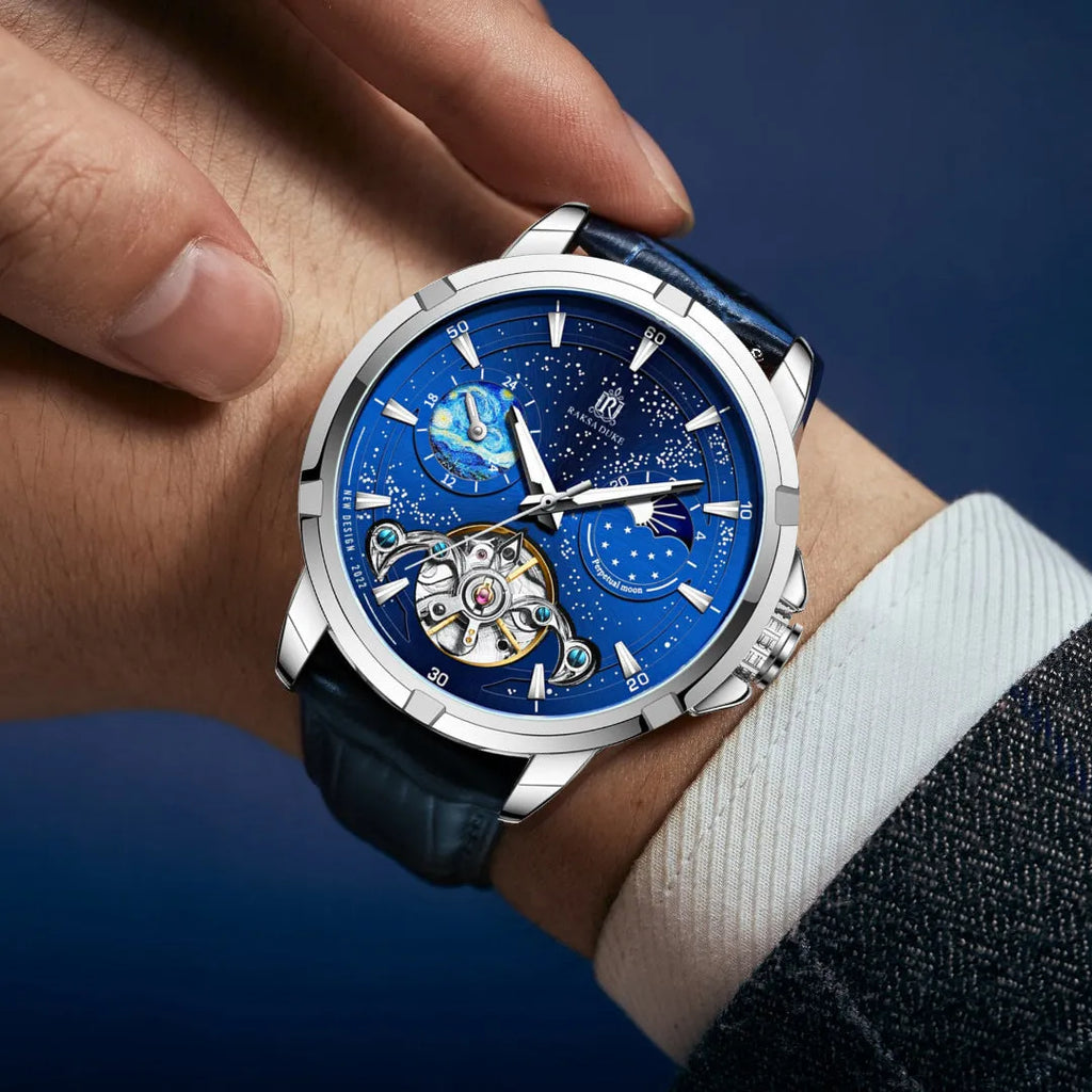 Men's T885B automatic mechanical watch with blue dial and stainless steel case