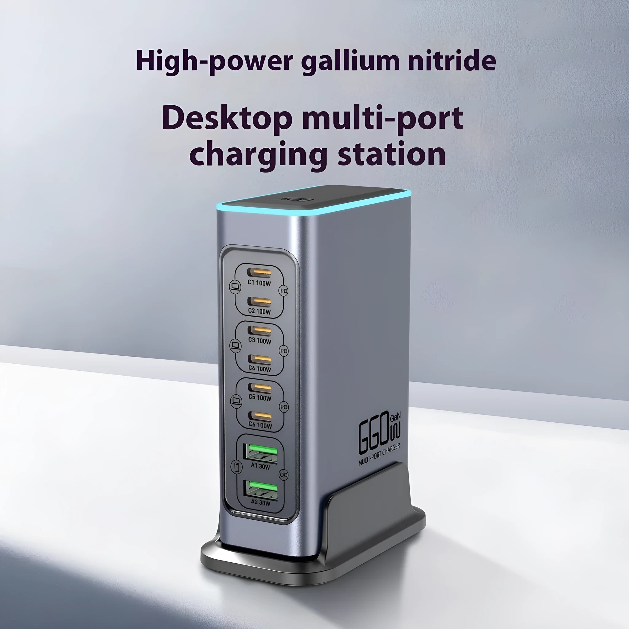 660W gallium nitride desktop charger with multiple Type-C ports and choice of regional plugs