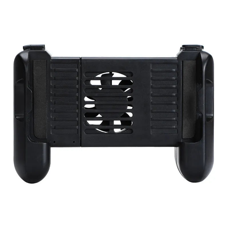 Black Bluetooth game controller with cooling fan for iPhone mobile gaming