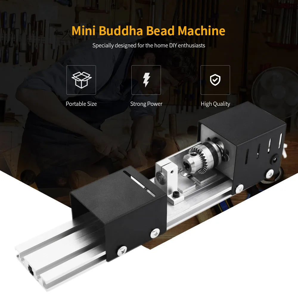 Mini silver metal woodworking lathe with carving knives and accessories for manual turning