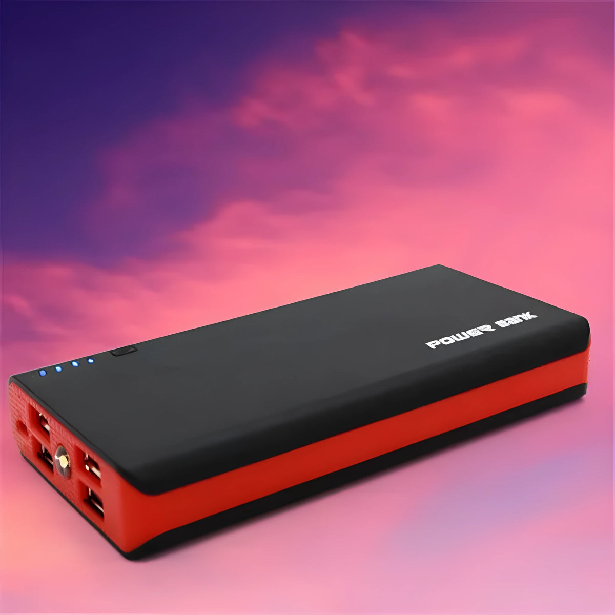 20000mAh portable power bank in blue, green, orange, red, or black colours