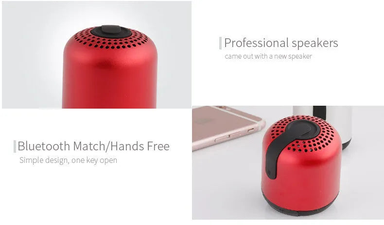 Hieha XQ11 cylindrical mini portable Bluetooth speaker in silver colour on a table.