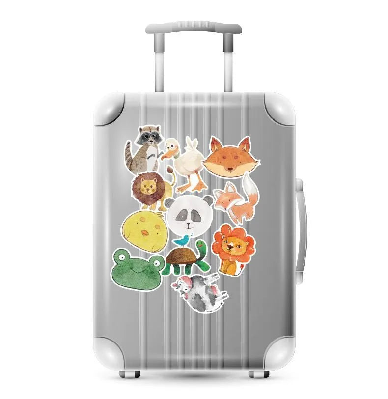 36-piece retro beach sticker pack showing surfing travel designs with PVC matte finish