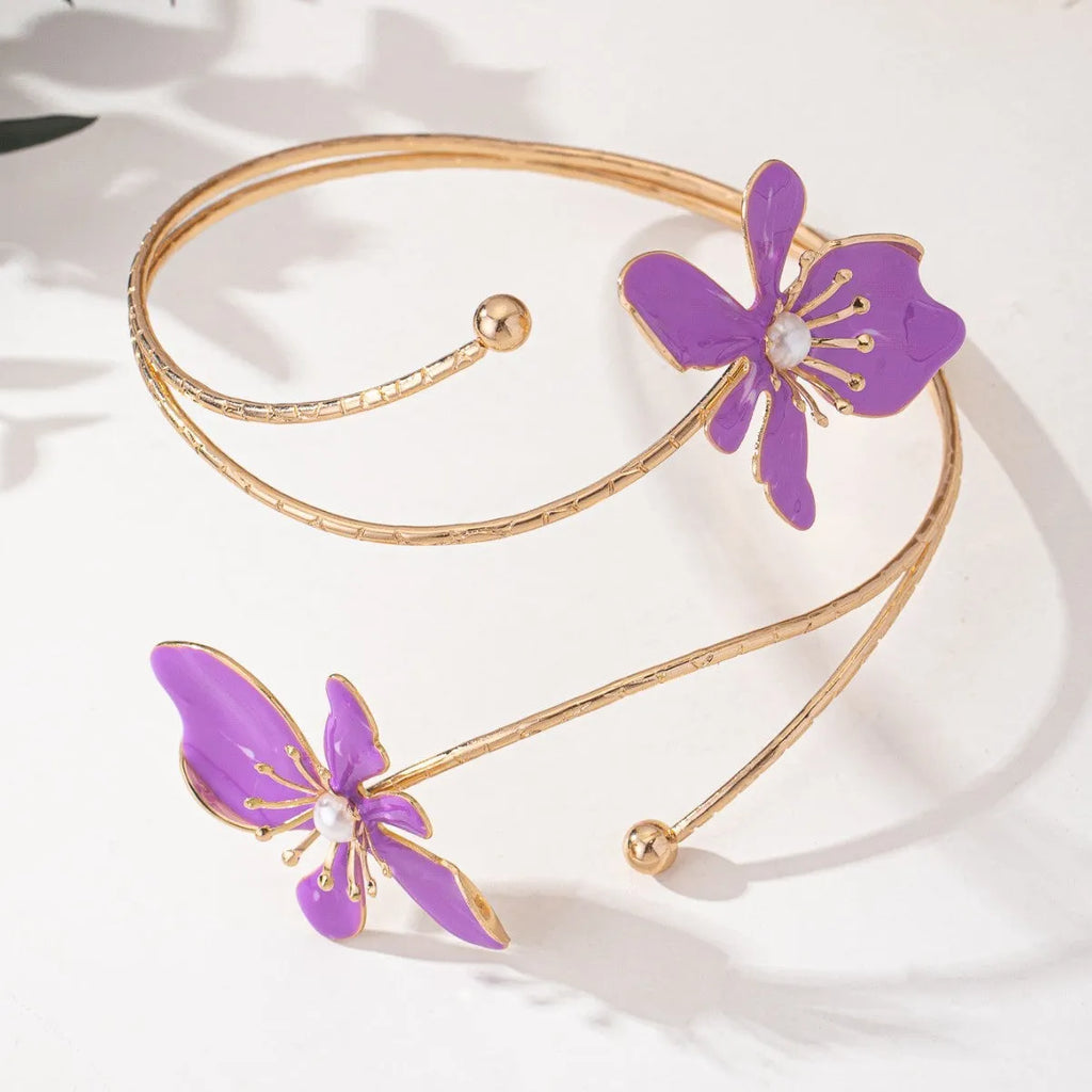 Alloy fashion armband with hollow line pattern in pink or purple colour, adjustable wrist jewellery
