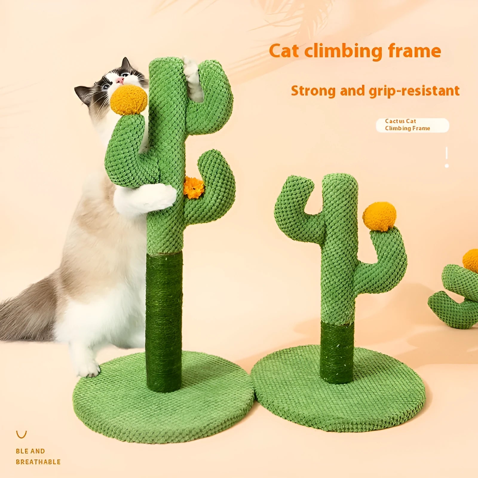 Cactus-shaped cat scratching climbing pole with sisal rope wrapping for claw maintenance