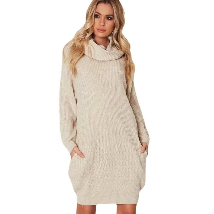 Women's lapel neck sweater in light apricot with a loose slimming fit and a chest pocket.