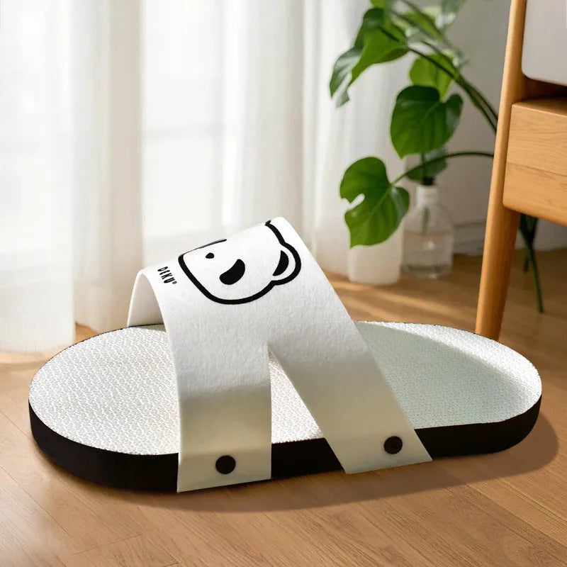 White corrugated paper cat scratch board with slipper-style design for pet scratching