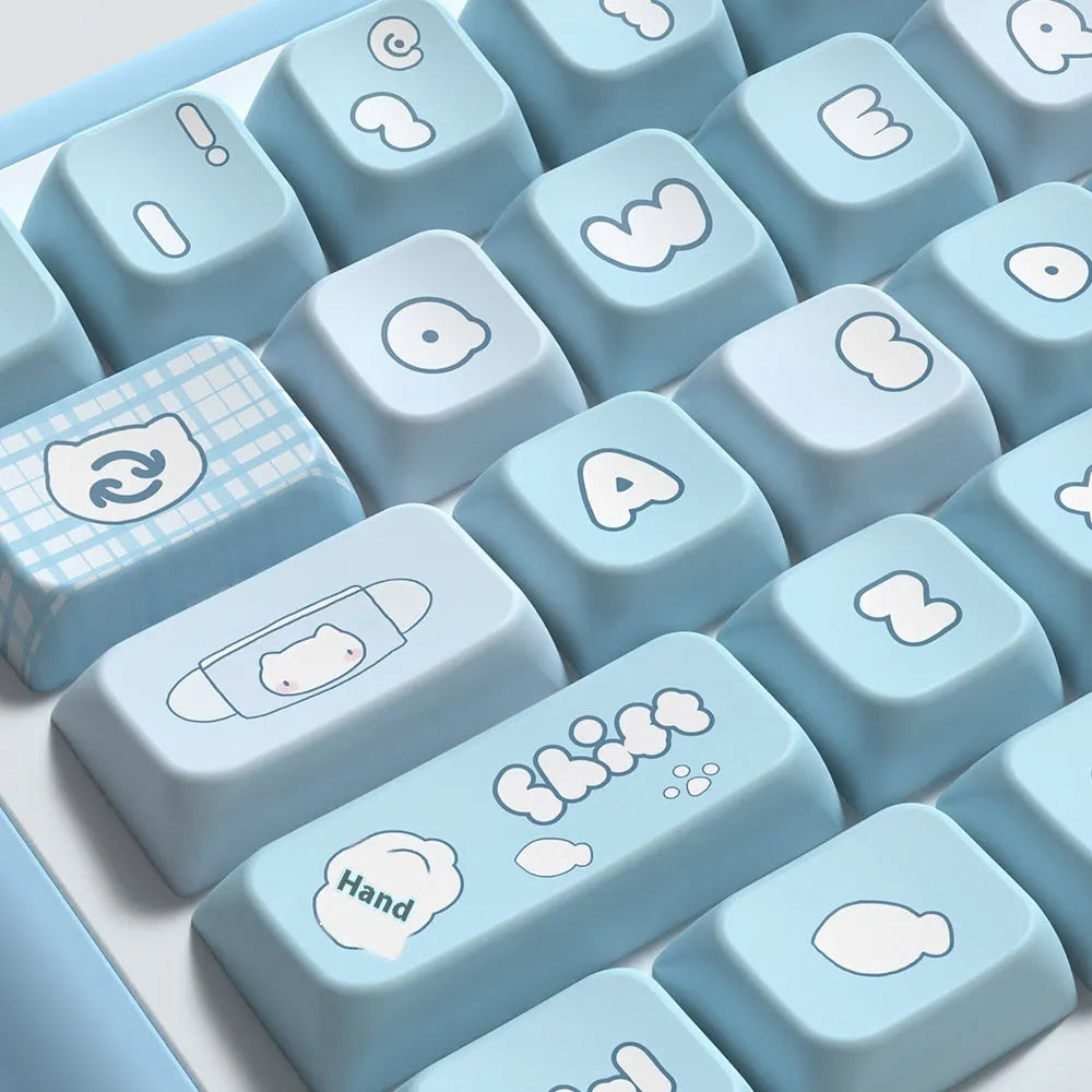Watercolor kitten themed custom mechanical keyboard keycaps with sublimation printing on PTB material