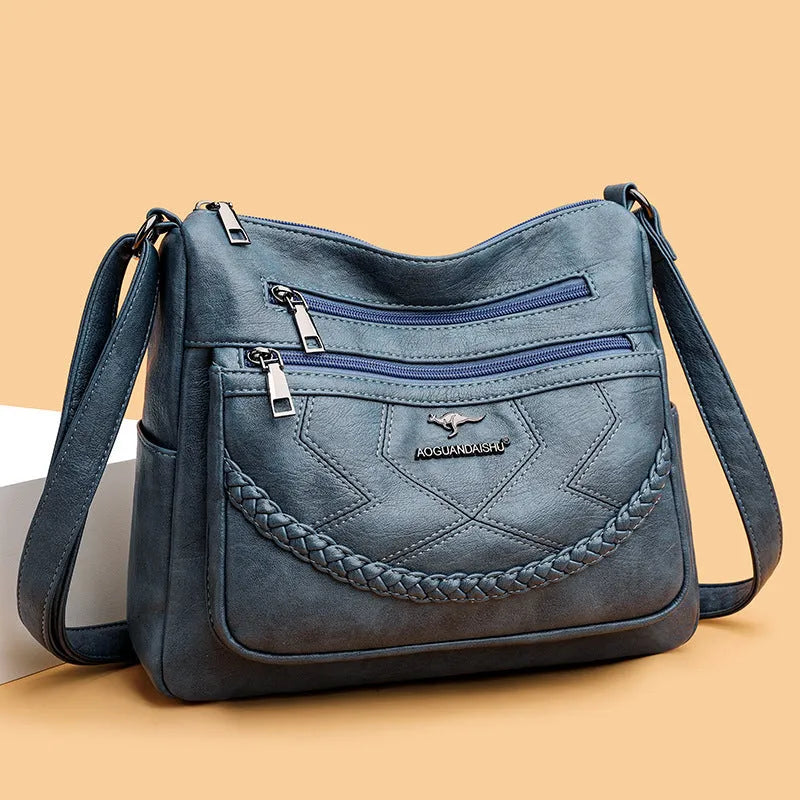 Soft PU leather women's crossbody bag in horizontal square design with sandwich pocket
