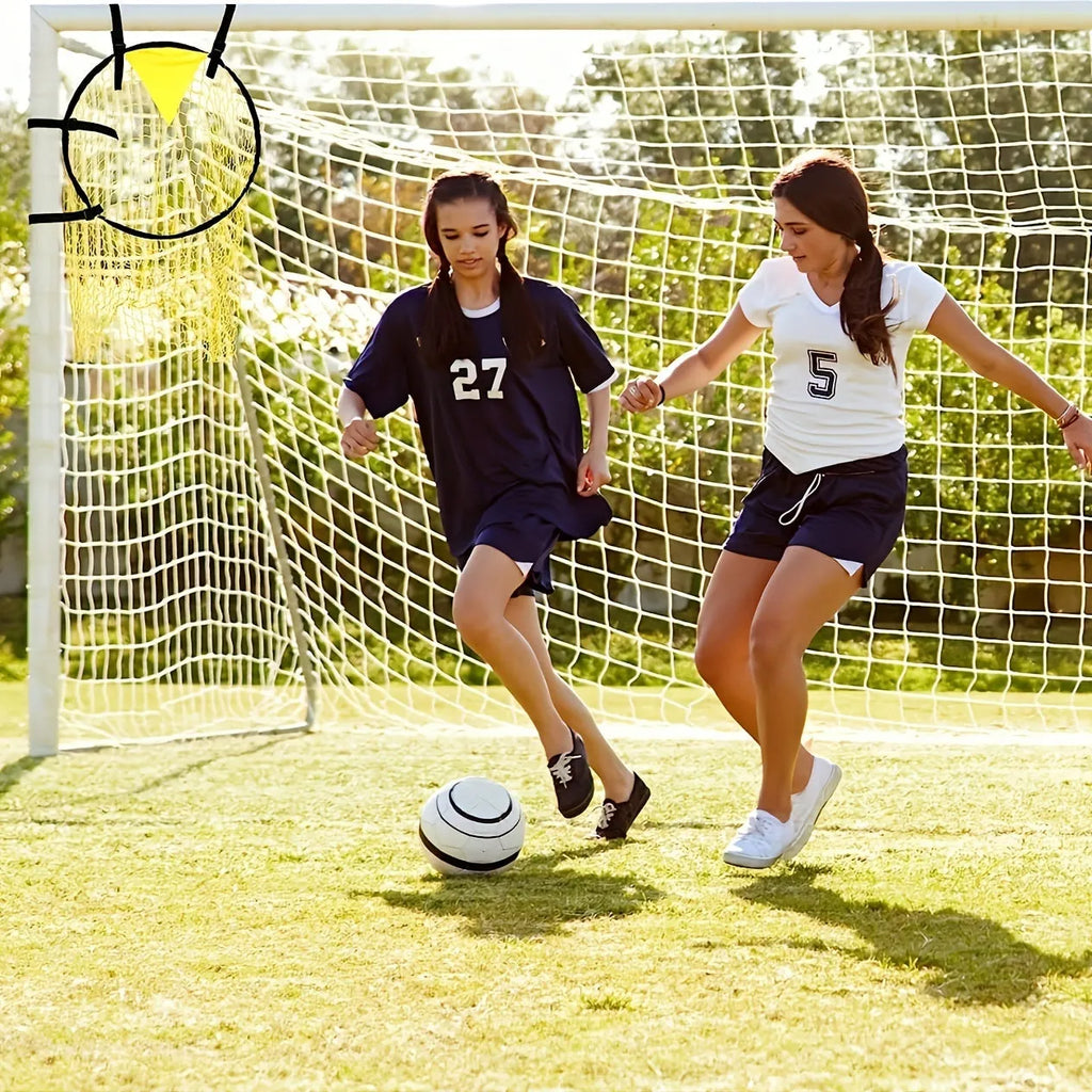 Portable black and yellow soccer training goal net for practice throwing drills