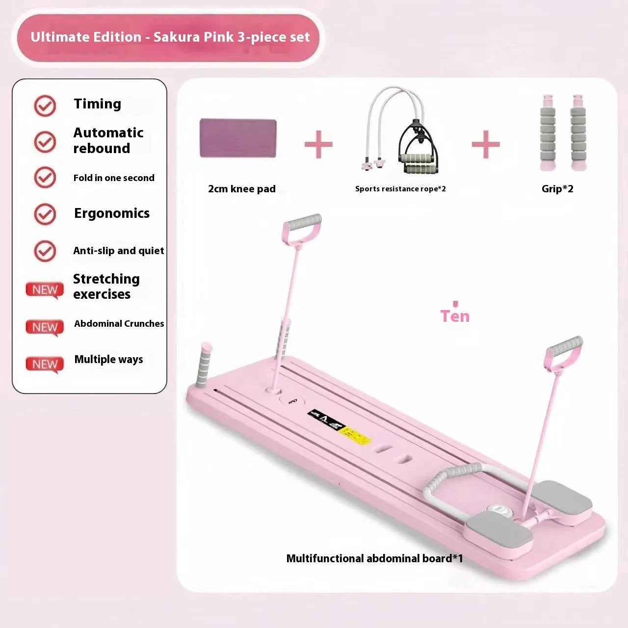 Standard purple abdominal wheel fitness board with automatic rebound mechanism on a multi-functional PP platform.