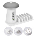 White mushroom LED desk lamp with 5-port USB charging dock station for phones and tablets