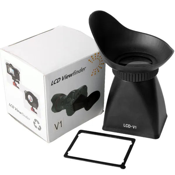 Black camera LCD magnifier with magnetic mount for DSLR and mirrorless cameras