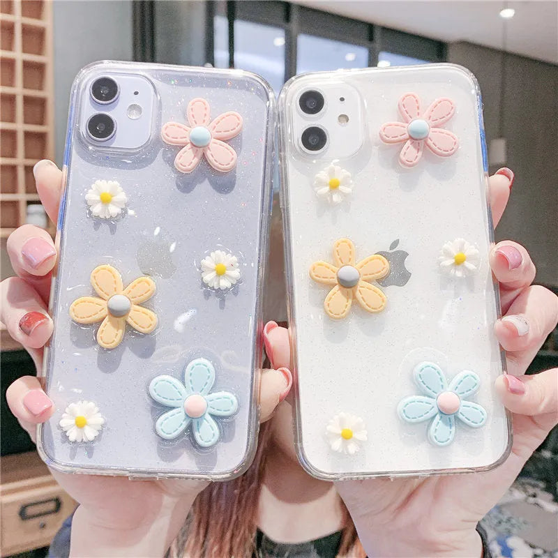 Girl heart design soft rubber iPhone case with New Year's flowers pattern on pink background