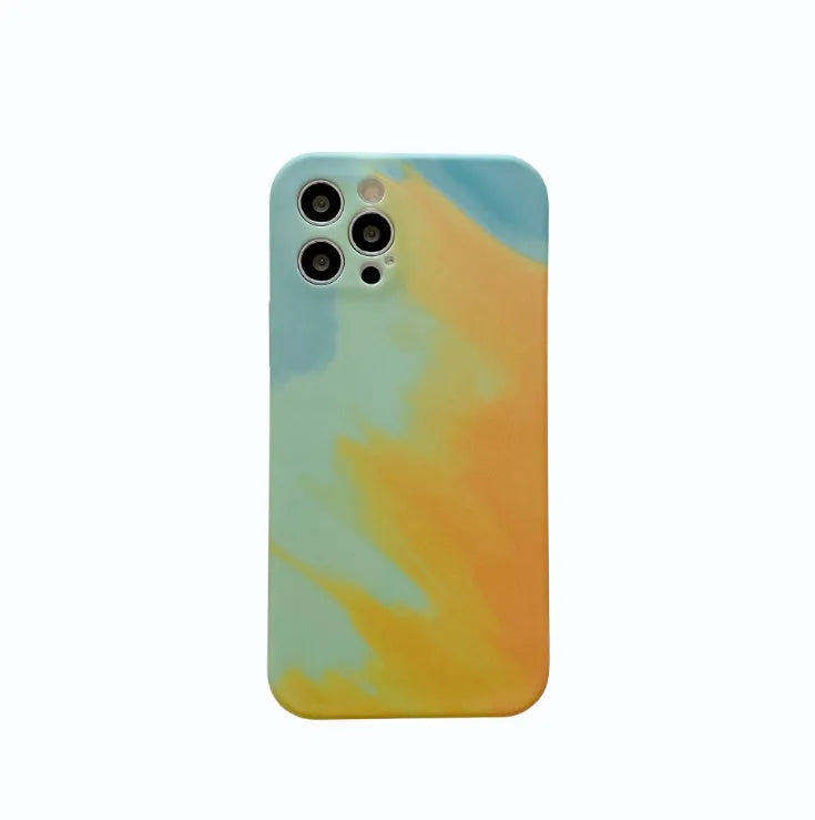Soft silicone iPhone case with gradient geometric abstract oil painting design in blue colour