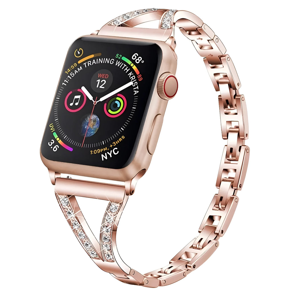 Diamond-studded stainless steel metal strap for Apple Watch in various colours